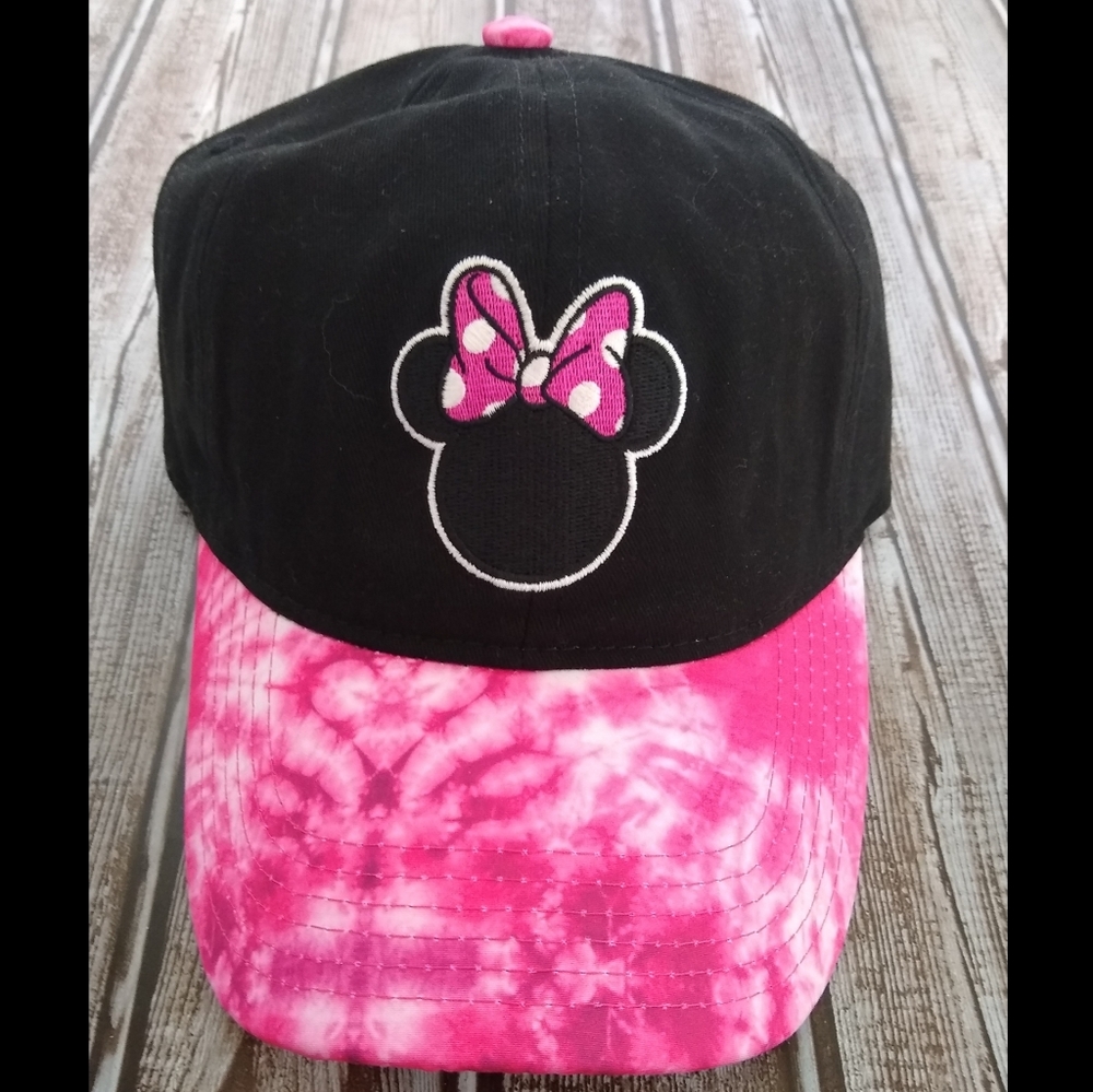 New Disney Minnie Mouse Tye Dye Hat Women's Pink and Black Baseball Cap OSFM - Picture 2 of 5